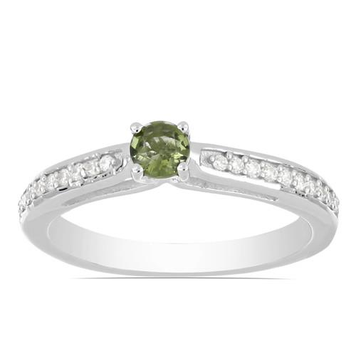 0.30 CT MOLDAVITE STERLING SILVER RINGS WITH WHITE ZIRCON #VR029248